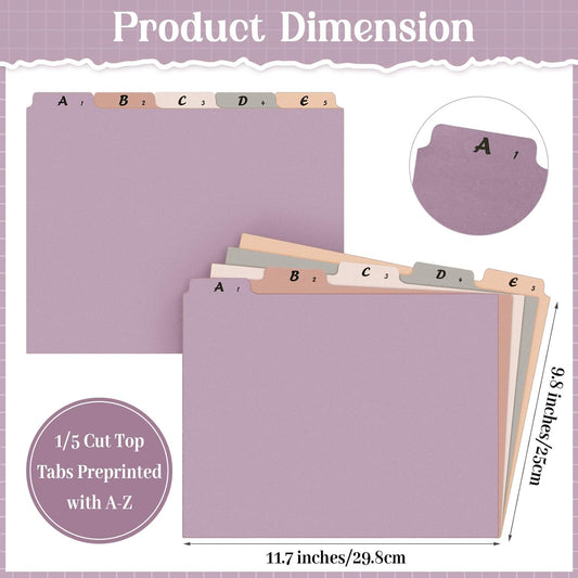 2 Set 50 Pcs Alphabet File Dividers Top Tab File Guides Set, Heavyweight A-z Letter Size Filing Cabinet Dividers 1/5 Cut Tab Desk Organizer for Work School Office(Vintage Colors)