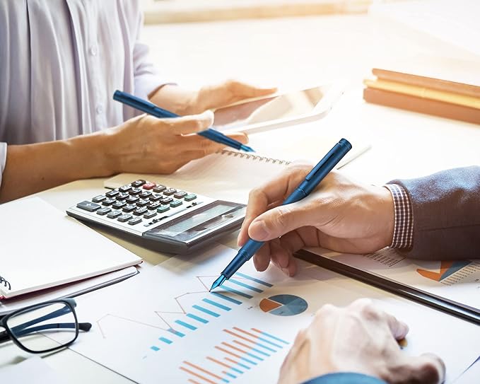 Hongdian 1851 Dark Blue Forest Fountain Pen Blade Nib Classic Design Calligraphy Pen with Converter and Metal Pen Case Set