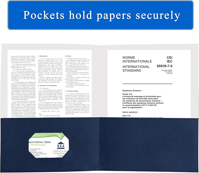 Zzrywuty 50 Packs Two Pocket File Folders with Business Card Slot,Textured Paper,Letter Size,Holds 100 Plus Sheets for School,Office,Business,Royal Blue