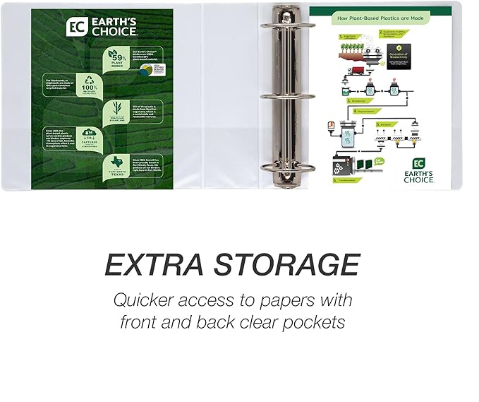 Samsill Plant-Based 4 Inch Durable Round Ring, Made in USA, View Binder, Eco-Friendly, USDA Certified Biobased, 4 Pack, White