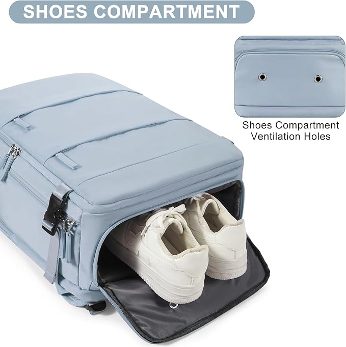 Large Travel Backpack Carry on Flight Approved Mochila De Viaje Carry on Backpack for Airplanes Spirit Airlines Personal Item Bag 18x14x8 Inches Travel Bag Traveling Backpack for Women Men Grey Blue