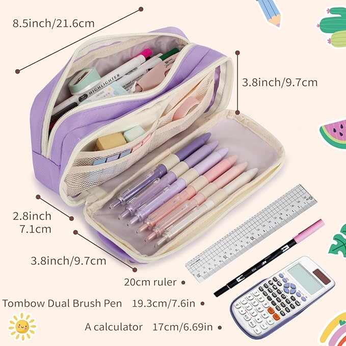 Large Capacity Pencil Case with Compartments, School Pencil Bags with Zipper, Big Storage Pen Bag for Teen Girl Boy Men Women, Adult Stationery Pen Bag for School College and Office