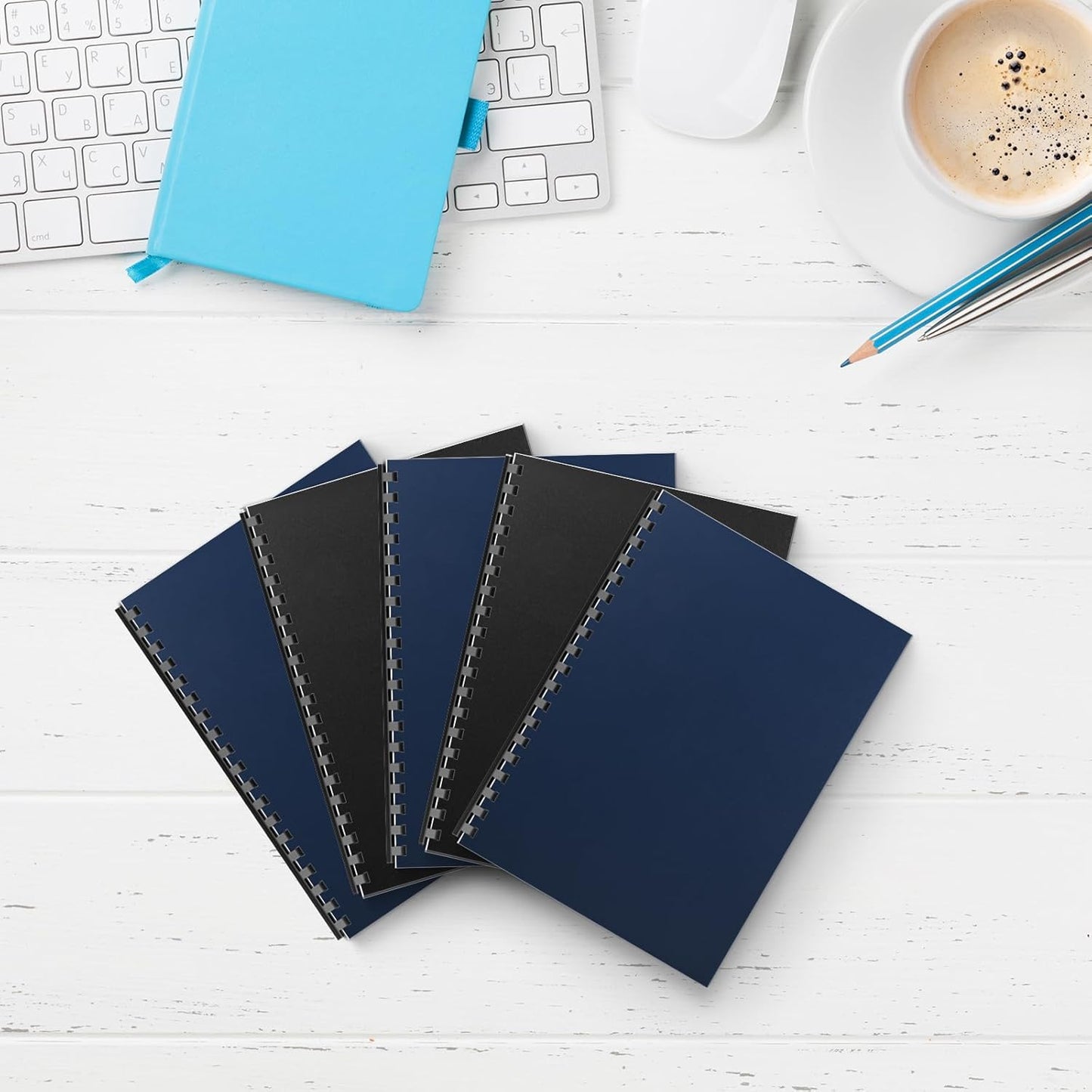 100 Pack Binding Covers Set, 8.5x11 Inches, Including 50 Pcs 12 Mil Navy Color Plastic Binding Covers, 50 Pcs 12 Mil, Black Color Plastic Binding Covers, Sand Textured