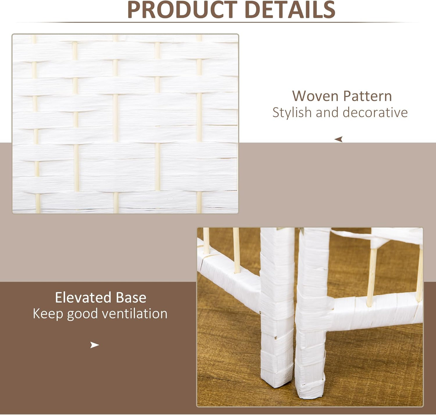 HOMCOM 6 Panel Room Divider, Folding Privacy Screen, 5.6' Room Separator, Wave Fiber Freestanding Partition Wall Divider, White