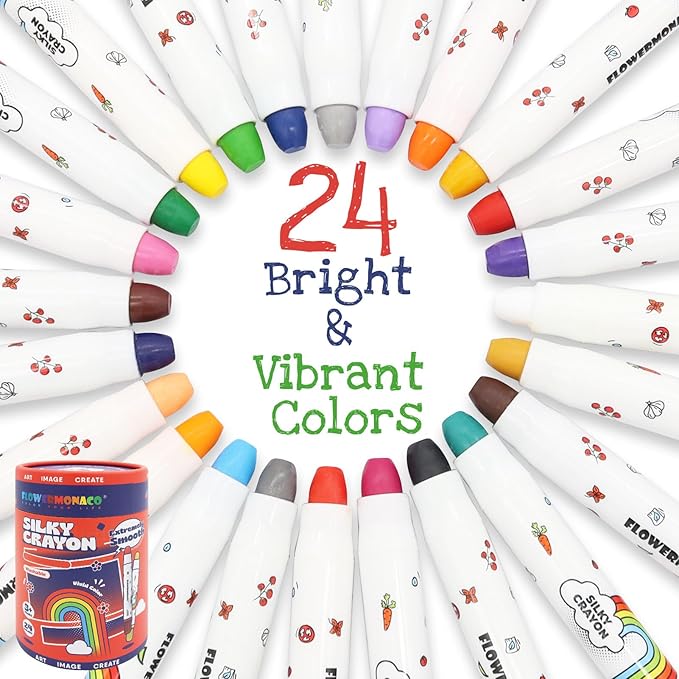 Lebze Washable Jumbo Crayons for Toddlers, 24 Colors Non Toxic Crayons Set, Large Baby Crayons Kids, Gift for Boys and Girls Flower Monaco