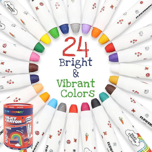 Lebze Washable Jumbo Crayons for Toddlers, 24 Colors Non Toxic Crayons Set, Large Baby Crayons Kids, Gift for Boys and Girls Flower Monaco