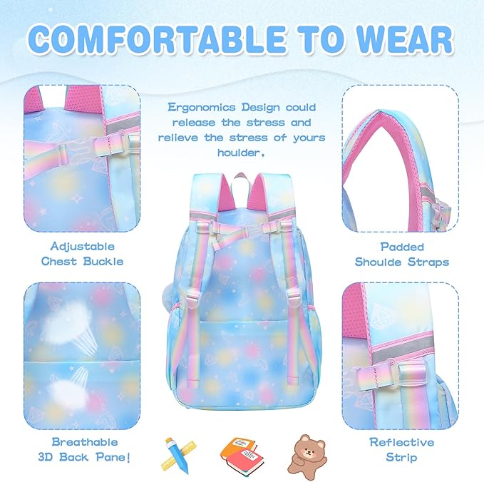 Sweet Girls Backpack School Bag for Students Kids Book Bag with Multiple Pockets Children's Backpack Trendy Laptop Backpack（17inch Blue）