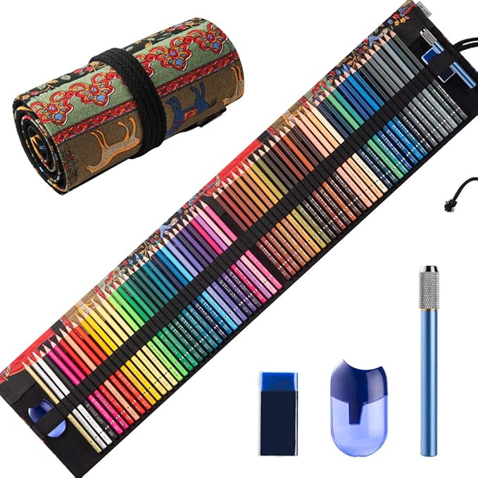 Premier Colored Pencils for Adults Coloring Book, Artist Color Pencil Set (72-Count), Handmade Canvas Pencil Wrap, Extra Accessories, Holiday Gift, Oil Based Colored Pencils
