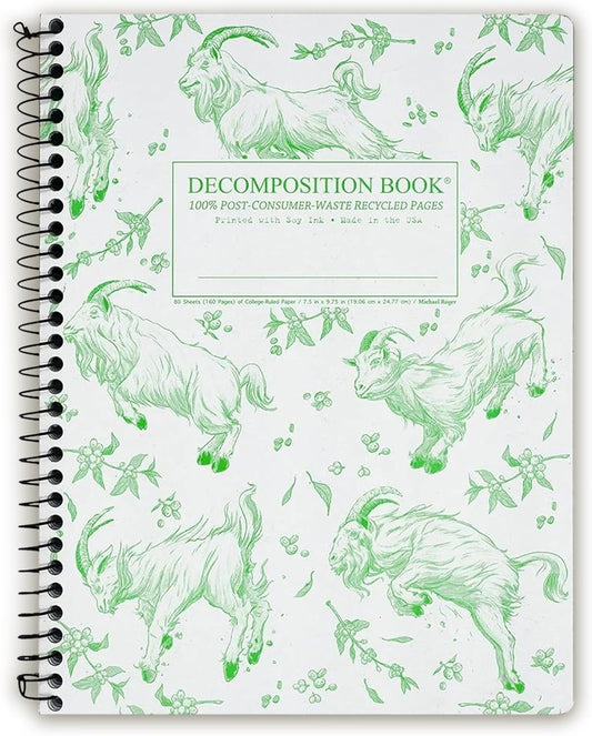 Decomposition Goatbook College Ruled Spiral Notebooks – 9.75 x 7.5 Journal with 160 Lined Pages – Notebooks for School Supplies, Home & Office – 100% Recycled Paper – Made in USA
