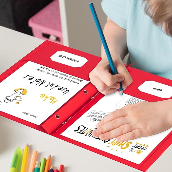 HABGP 4 Pack Two Pocket Folder with Prongs, 2 Color Paper Folders with Pockets and Business Card Holder, Folders with Pocket Fit Letter Size, Organizing Papers in School, Office & Business Red & Blue