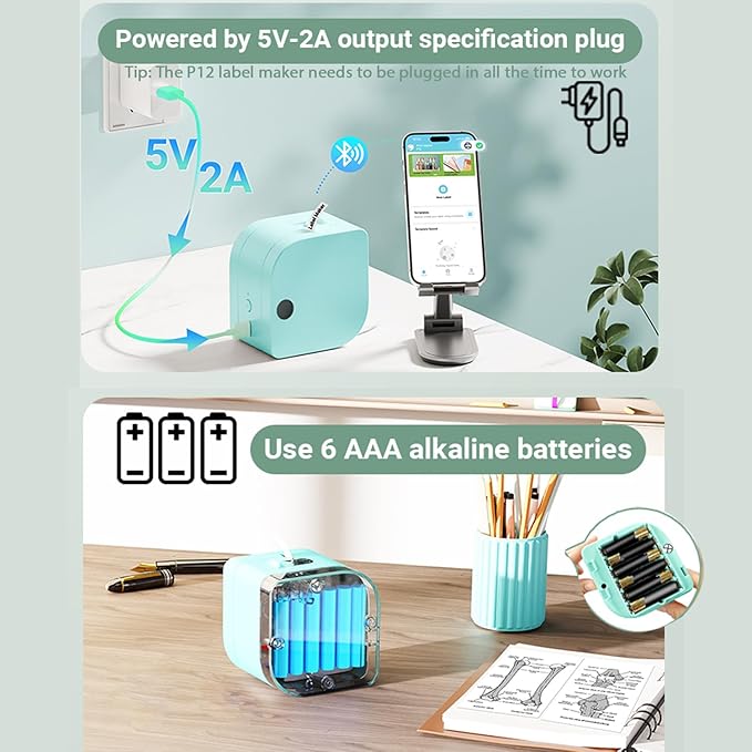 Phomemo P12 Label Maker Machine with Tape, Bluetooth Small Thermal Label Printer with Multiple Templates Mini Label Maker for Home, School, Organization, Office, Green