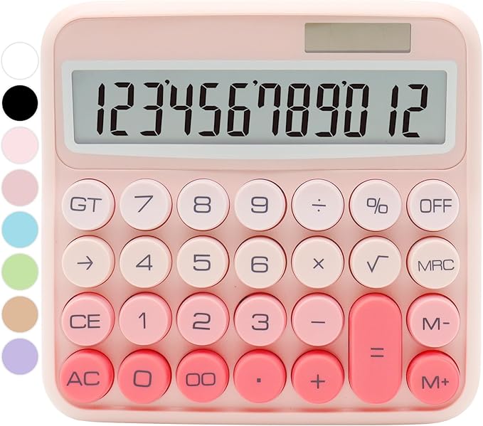 Gradient Pink Calculator, UPIHO Standard Calculator 12 Digit with Large LCD Display and Big Buttons, Pink Office Accessories for Women Desk,Cute for Office,School, Home,Business