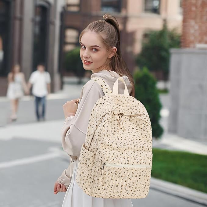 School Backpack for Teens Large Corduroy Bookbag Lightweight 15.6 inch Laptop Bag for Girls Women Casual High School College