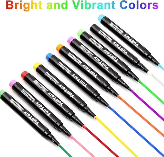 Liquid Chalk Markers for Acrylic Calendar Planning Board, Dry Erase Board Whiteboard, Glass, Mirror, 1mm Fine Points, Easy Wet Erase (10 Color)