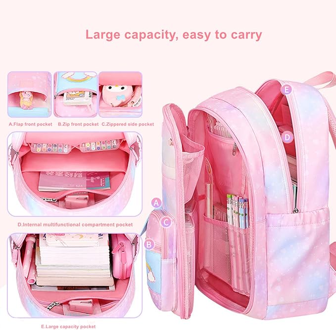Girls Backpack, Kids Backpack for Girls with Compartments Elementary School Bag,School Backpack for Girls (Pink)