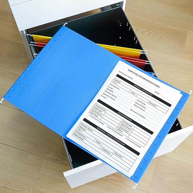 Blue 25 Pack Hanging Folder File Cabinet Organizer Letter Size 1/5 Cut Adjustable Label Decoration Home Office School Classroom