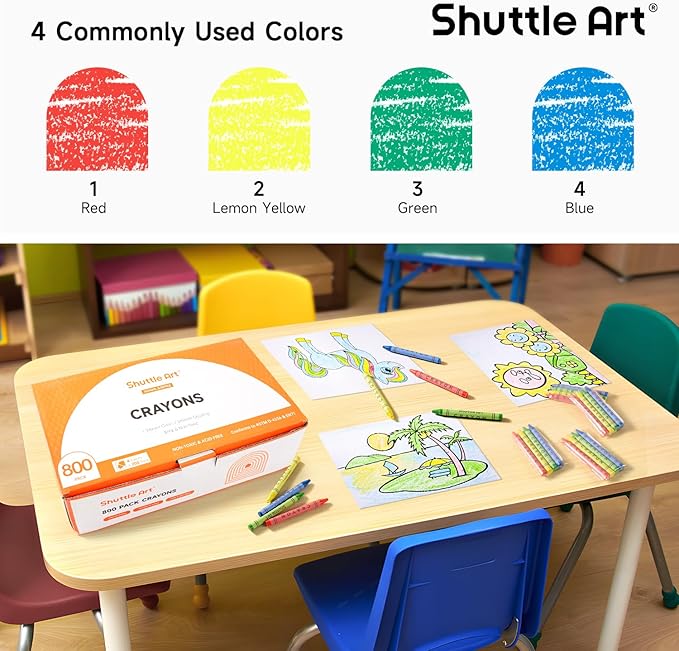 Shuttle Art Crayons Bulk Set - 200 Packs of 4 Assorted Colors (Total 800 Pieces), Non-Toxic Crayons Individual Packs for Party Favors, Restaurants, School Supplies for Teachers