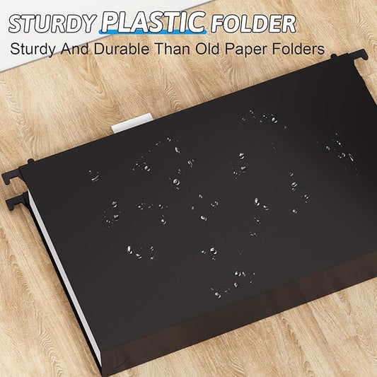 Plastic Extra Capacity Legal Size Hanging File Folders,12 Pack Reinforced Legal Hanging Folders,Heavy Duty 2 Inch Expansion,Adjustable Tabs,Filing Cabinet Folders for Bulky Files (Black)
