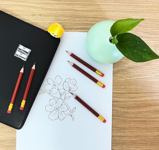 Adhere 25pcs Golf Pencils with eraser Hexagon Wooden Pencils Graphite 2B for Golf Event Scoring,Classroom,Wedding,Company Meetings,Pew, Pocket(Brown)