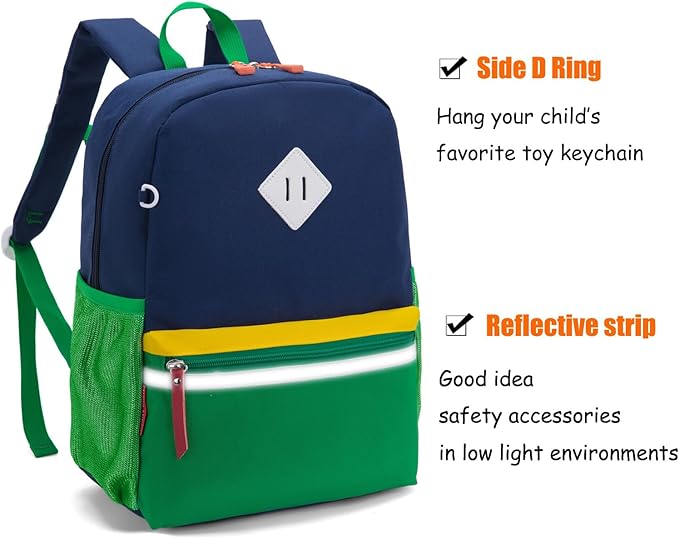 HawLander Little Kids Backpack for Boys Toddler School Bag Fits 3 to 6 years old, 15 inch, Blue Green