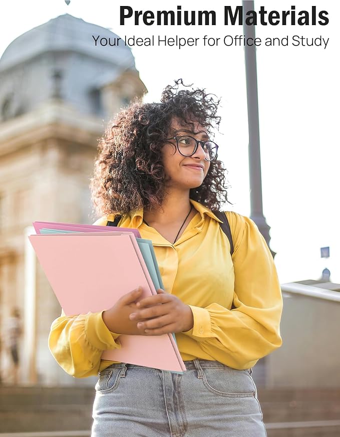 HABGP Two Pocket Folder With Prongs (5 Pack, Pastel Colors), Plastic Folders With Pockets and Business Card Holder, Fit Letter Size, for Organizing Papers in School, Office & Business