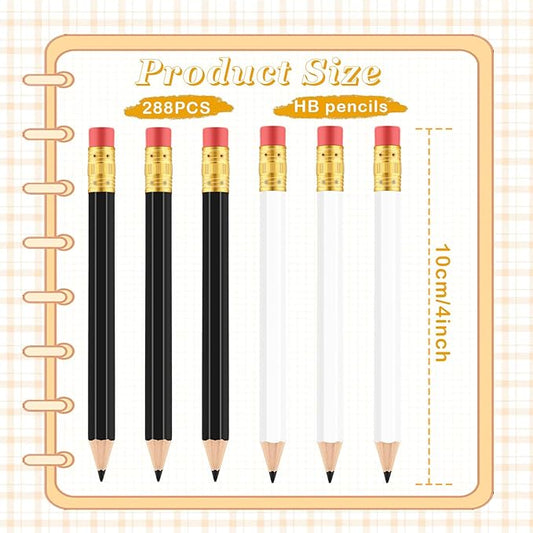 Chivao 288 Pieces Golf Mini Pencils Bulk with Eraser #2 HB Golf Short Pre Sharpened Pencils for Party Favors Office Supplies 4 Inch (Black and White)