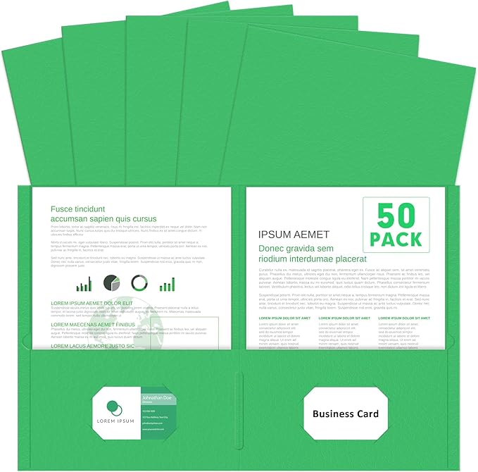 Two Pocket Folders, PANDRI 50 Pack 2 Pocket Folders, Letter Size Paper File Folder for School Office Home Business, Green