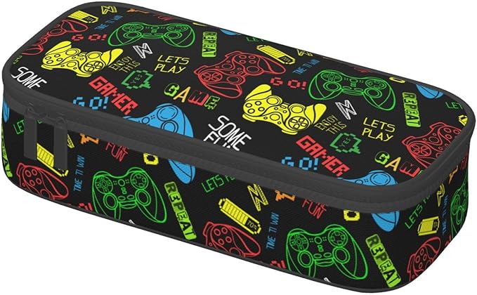 Colorful Video Game Controller Large Pencil Case With Zipper Compartments Stationery Pencil Bag For Kids Teens Students School Supplies