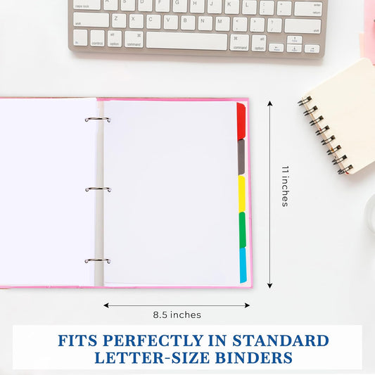 LUX Binder Dividers - Pack of 120-5 Tabs Binder Dividers for 3 Ring Binders - Multicolored Writable Tabs & Letter Size Paper Binder Divider - Ideal for School, Office, Home & Business Organization