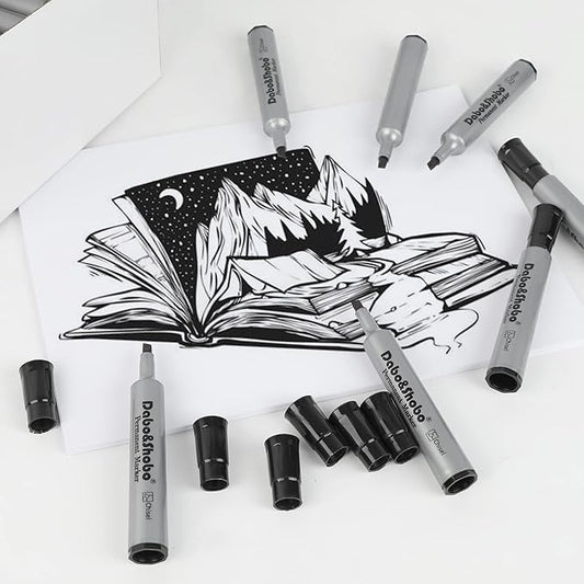Dabo&Shobo 72 Pack Permanent Markers, Chisel Point, Quick Drying Ink, Black Permanent Markers, Works on Plastic,Wood,Stone,Metal and Glass for Doodling, Marking…