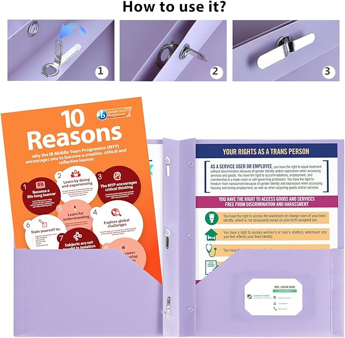 HABGP Two Pocket Folder With Prongs (5 Pack, Pastel Colors), Plastic Folders With Pockets and Business Card Holder, Fit Letter Size, for Organizing Papers in School, Office & Business