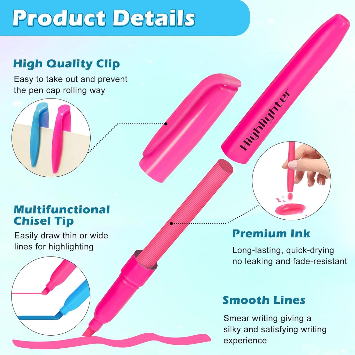 V-Opitos 30 Pack Highlighters in 6 Assorted Colors, No Bleed, Bright With Soft Chisel Tips, Ideal for Office and School Supplies