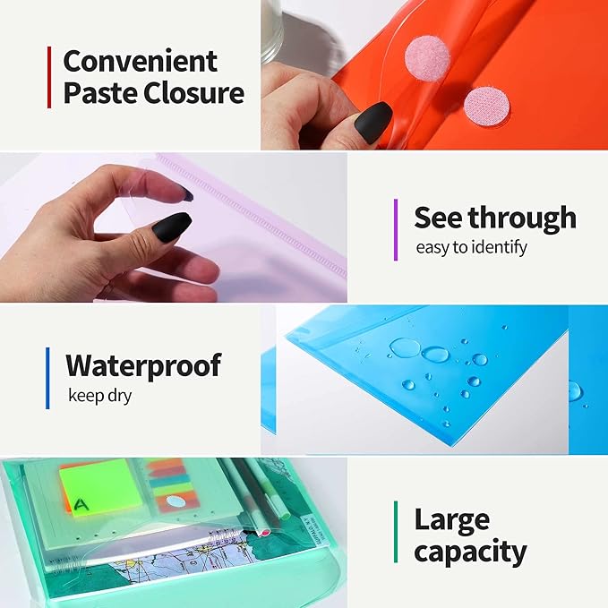 LEOBRO Plastic File Folders for Documents, 20 PCS Plastic Envelopes, Reusable File Folders File Bags Document Holder, A4 Size