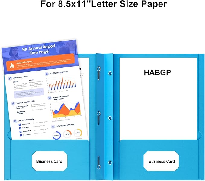 HABGP 4 Pack Two Pocket Folder with Prongs, 2 Color Paper Folders with Pockets and Business Card Holder, Folders with Pocket Fit Letter Size, Organizing Papers in School, Office & Business Red & Blue