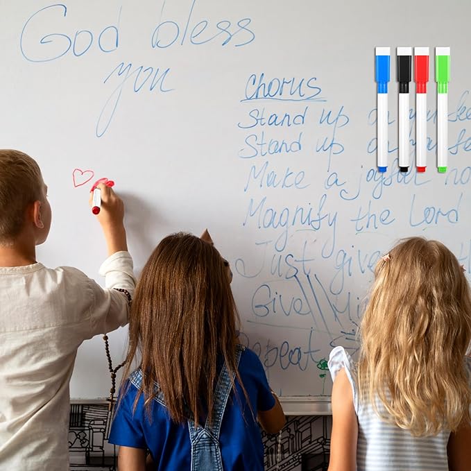 200PCS Dry Erase Markers with Eraser Cap, Fine Point Tip Whiteboard Markers Mini Erasable White Boards Pens with 4x100pcs Sticky Notes for Teachers Home Office Supplies (8 Colors)