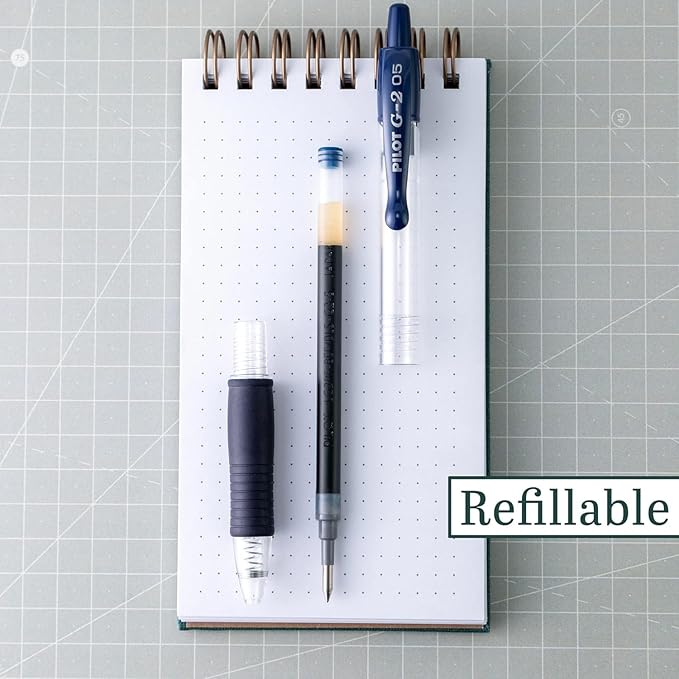 G2 Retractable Premium Gel Ink Roller Ball Pens Extra Fine Point (.5mm) Black/Blue/Red/Green/Purple Ink 8 pack; Refillable & Premium Comfort Grip Bundle with Plastic Reusable Pouch