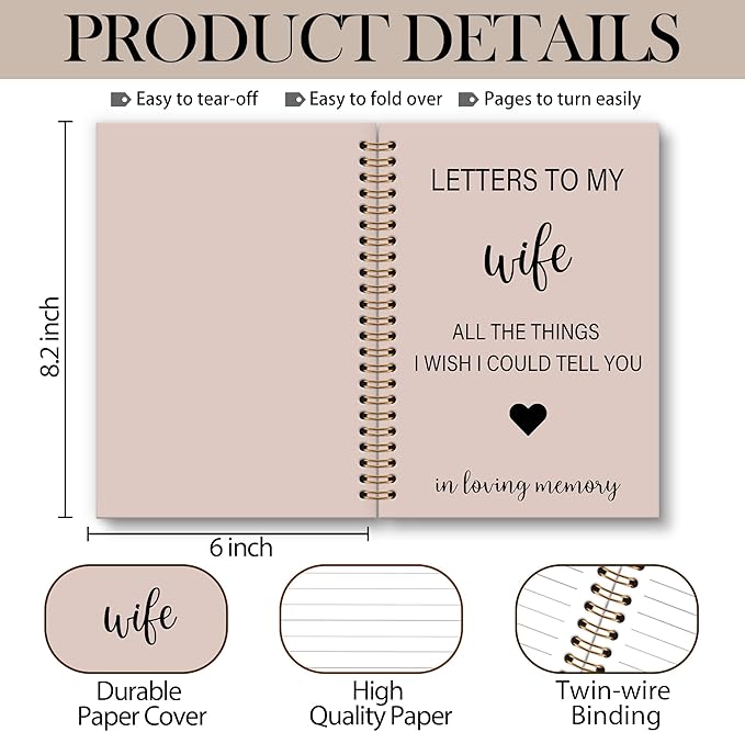 Memorial Gifts for Loss of Wife Grief Notebook Journal, Letters to My Wife in Heaven Spiral Notebook, Sympathy Notebooks Gifts for Loss of Wife Men, In Loving Memory Sympathy Gifts, 6x8.2In