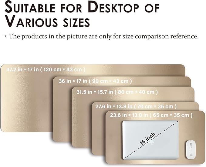 HOMIEAZICOZI Leather Desk Mat - Non-Slip PU Pad for Office and Home Organization Accessories Ideal Large Mouse Mats on Top of Desks (Champagne Gold,36''x 17'') (DPD-CG-L)