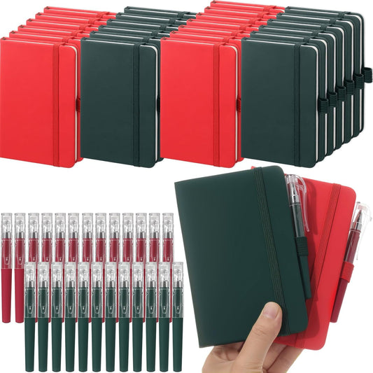 25 Pack Pocket Small Notebook Journals with Pen 5.6'' x 3.7'' Mini Journaling Notepads A6 Ruled Journals Hardcover Lined Notebook Bulk with Pen Holder for Office School Memo(Festive Colors)