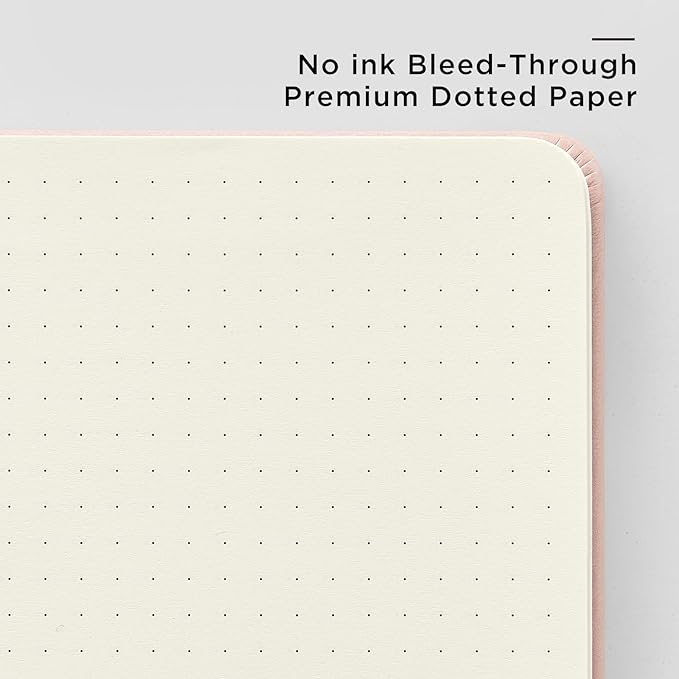 &And Per Se Dotted Journal Notebook, A5 Hardcover Leather Bullet Dotted Journal, 160 Pages 100GSM Thick Paper, 3 Sheets of Stickers Included - 5.7'' x 8'' (Rose pink)