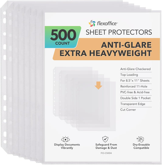 500 Pack, 8.5 x11 Clear Sheet Protectors, Non-Glare, Extra Heavy Duty Page Protectors for 3 Ring Binder, Top Loading Plastic Sleeves