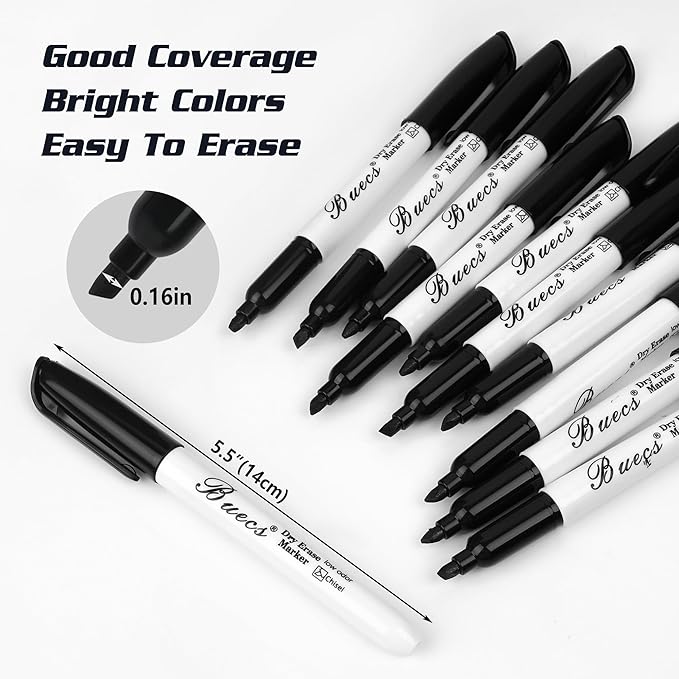 Black Dry Erase Markers, Low-Odor, 150 Count, Chisel tip, Perfect for Writing on Whiteboards, Dry-Erase Boards, Glass, School Office Supplies