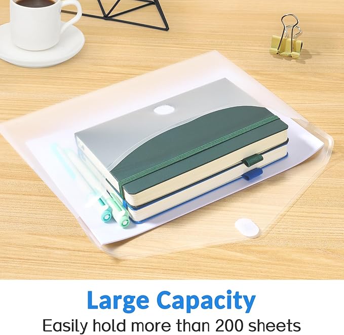 Sooez 10 Pack Plastic Envelopes File Folders, Rainforced Clear Folder Important Document Organizer, A4 Letter Size Bill Receipt Paper Holder Organizer Folder with Closure for School Office