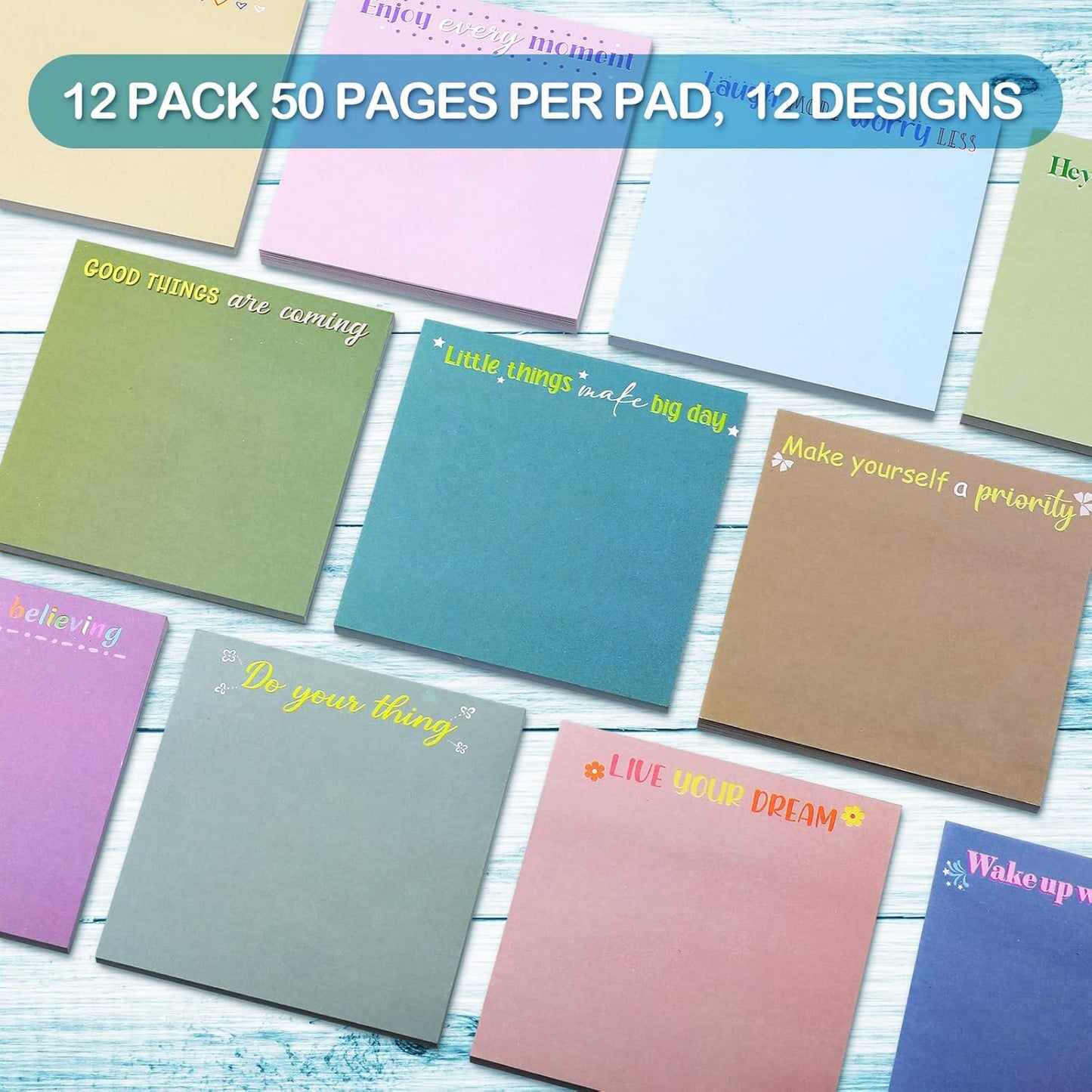 Zonon 12 Pieces Inspirational Sticky Notes 3 x 3 Inch Motivational Fun Notepads Positive Gifts for Teacher Nurse Coworkers Work Studying Supplies(Colorful Style)