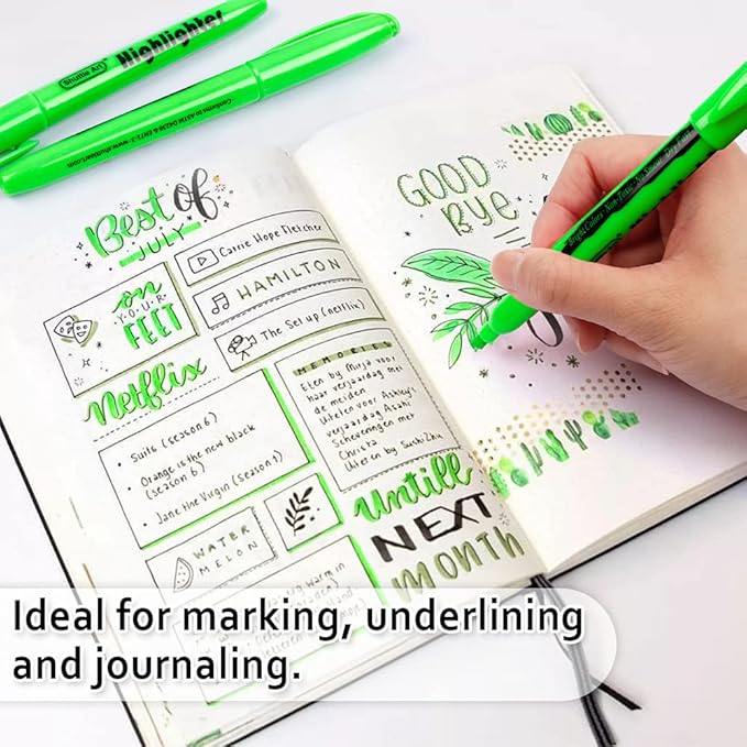 Shuttle Art Highlighters, 30 Pack Green Highlighters Bright Colors, Chisel Tip Dry-Quickly Non-Toxic Highlighter Markers for Adults Kids Highlighting in Home School Office