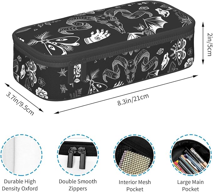 Halloween Magic Elements Mystical Goat Large Pencil Case With Zipper Compartments Stationery Pencil Bag For Kids Teens Students School Supplies