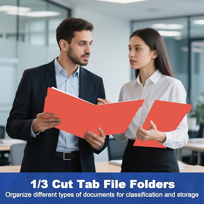 File Folder, HERKKA 120 Pack 1/3 Cut Tab File Folders, File Folders Great for Organizing and Filing, Letter Size, Red
