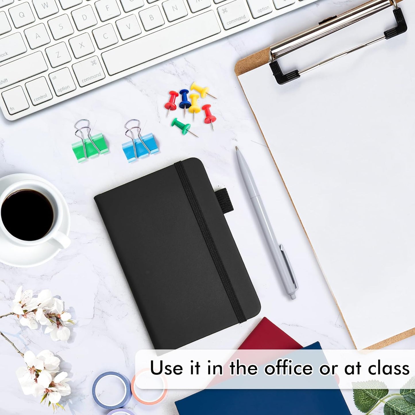 feela Pocket Notebook Notepad, Mini Cute Small Hardcover College Ruled Journals Office School Supplies, with 3 Black Pens, 3.5”x 5.5”, 3 Pack, A6, Vintage Colors, Red, Blue, Black