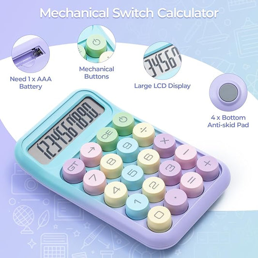 M&G Mechanical Switch Calculator, 10 Digit Basic Desk Calculator, Large LCD Display and Big Buttons, Cute Small Calculators Gift for Children Students Teacher