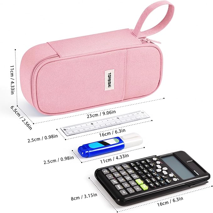 Large Pencil Case Pouch for Girls Women Kids Adults, Big Capacity Canvas Pencil Bag, Office College School Multi Compartment Zipper Stationery Pen Bag (Pink)